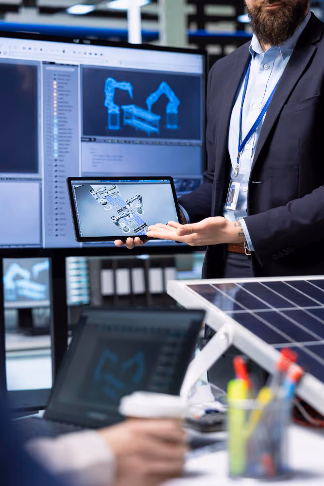 A senior project manager at his computer